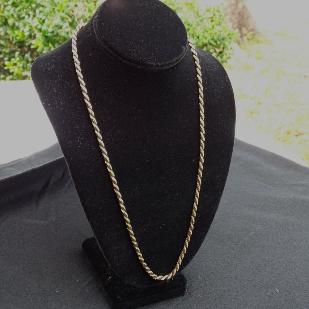 Vintage Trifari Black Cord and Gold Tone Rope Chain Necklace 24" - Picture 3 of 9